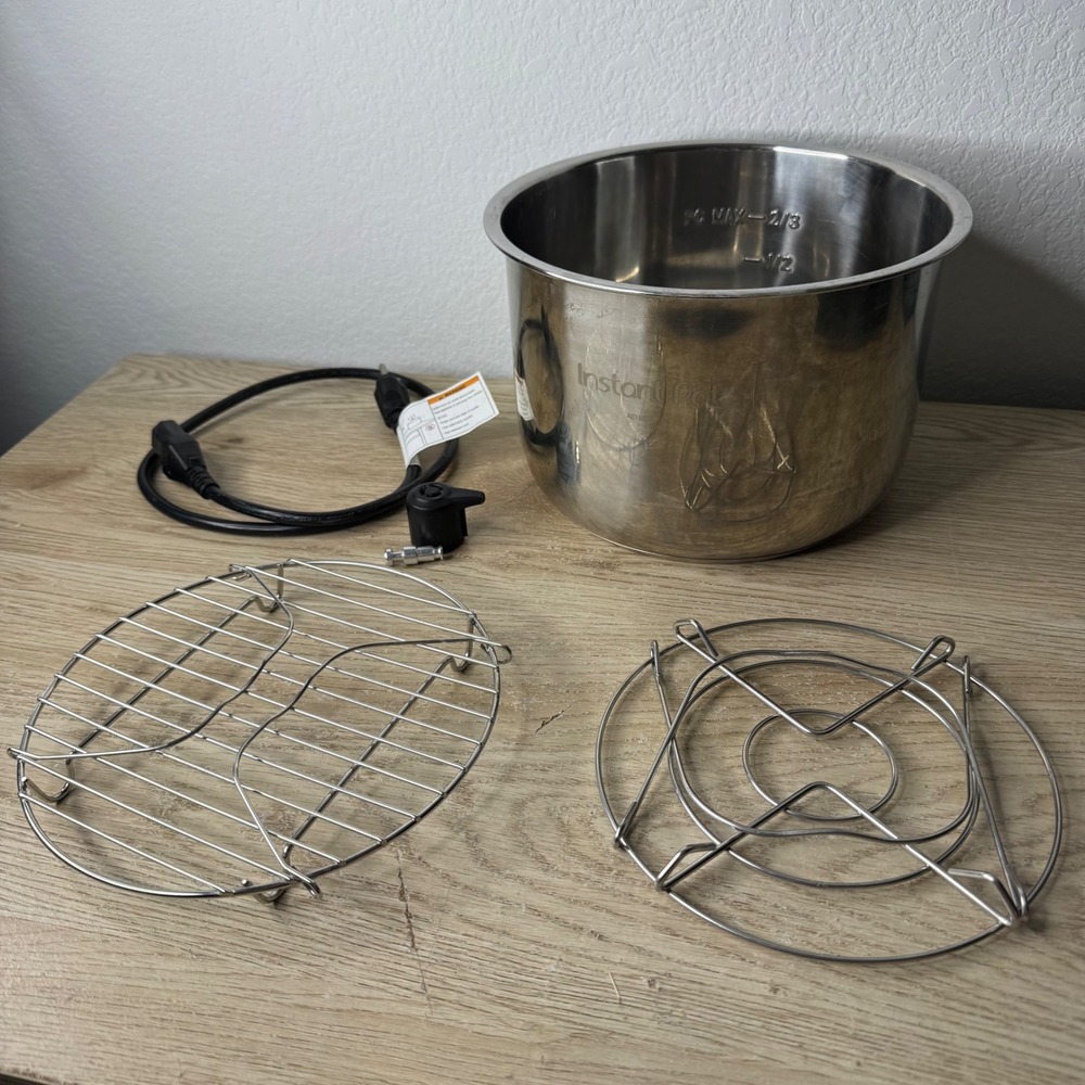 Instant Pot 6 Qt Stainless Steel Inner Pot Steam Racks Power Cord Valve AE18510